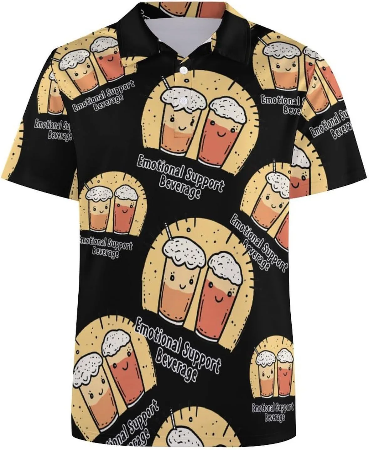 Emotional Support Beverage Mens Polo Shirts Quick Dry Short Sleeve T-shirts Slim Tennis Collared Tees Tops