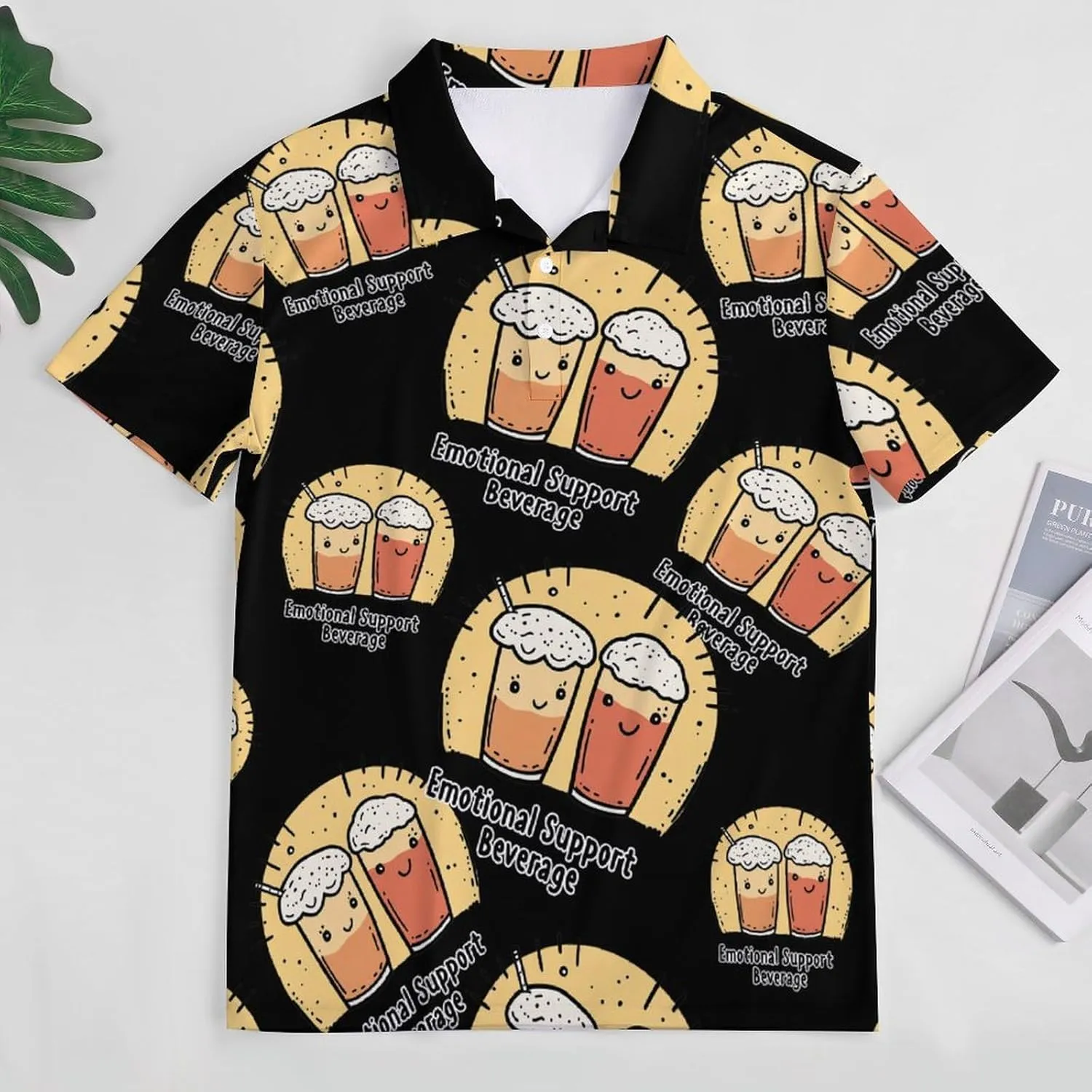 Emotional Support Beverage Mens Polo Shirts Quick Dry Short Sleeve T-shirts Slim Tennis Collared Tees Tops