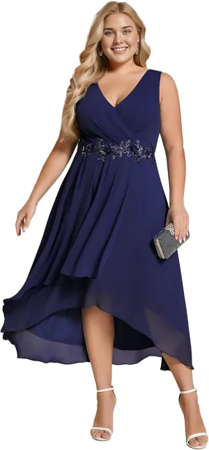 Ever-Pretty Women's Summer Chiffon Sleeveless V Neck Applique Plus Size High Low Formal Wedding Guest Dresses 41926-DA
