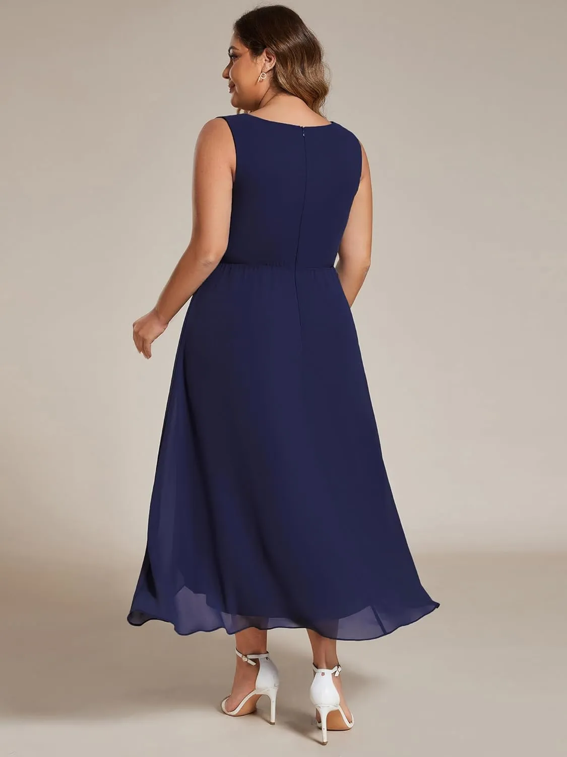 Ever-Pretty Women's Summer Chiffon Sleeveless V Neck Applique Plus Size High Low Formal Wedding Guest Dresses 41926-DA