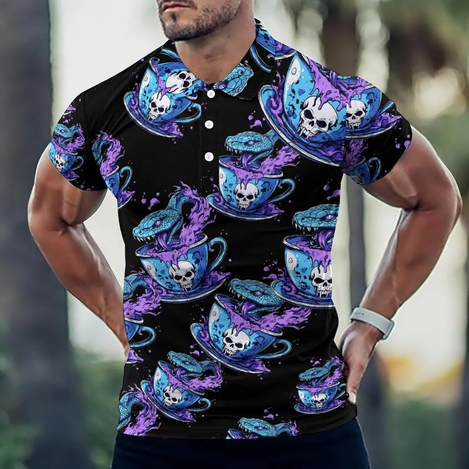 Evil Snake Cup Mens Polo Shirts Quick Dry Short Sleeve T-shirts Slim Tennis Collared Tees Tops
