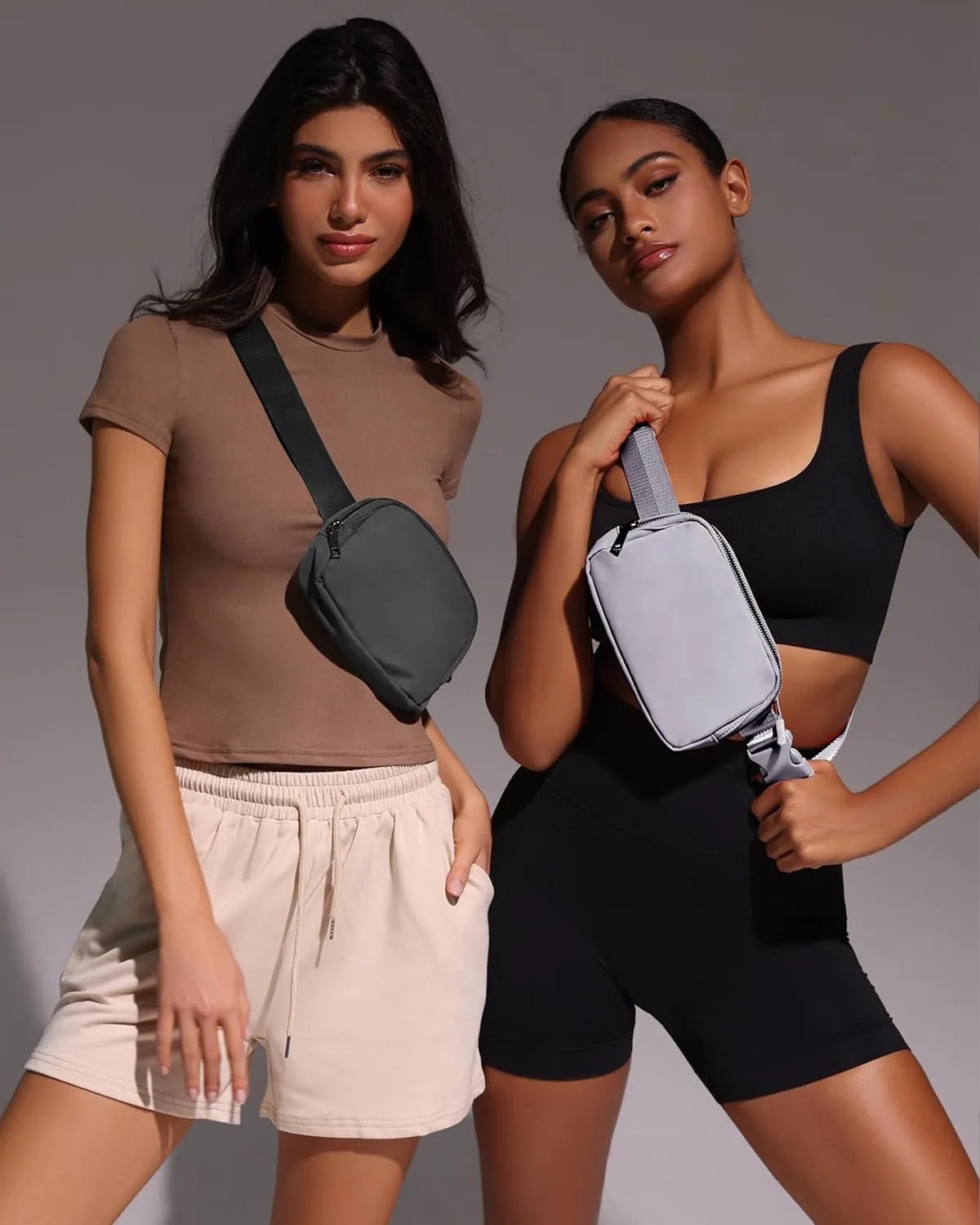 Fanny Pack Crossbody Bag Trendy Waterproof Small Cross Body Purse for Women Men Fashion Waist Packs Mini Belt Bag Pouch Chest Bum Hip Bag Lulu Dupes for Travel Vacation Running Dim Grey