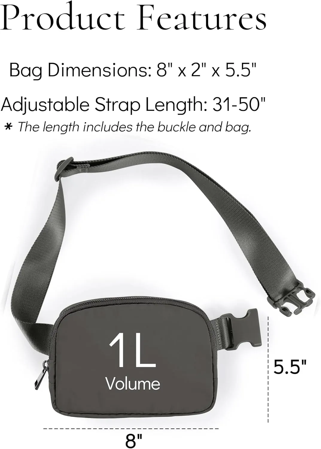 Fanny Pack Crossbody Bag Trendy Waterproof Small Cross Body Purse for Women Men Fashion Waist Packs Mini Belt Bag Pouch Chest Bum Hip Bag Lulu Dupes for Travel Vacation Running Dim Grey