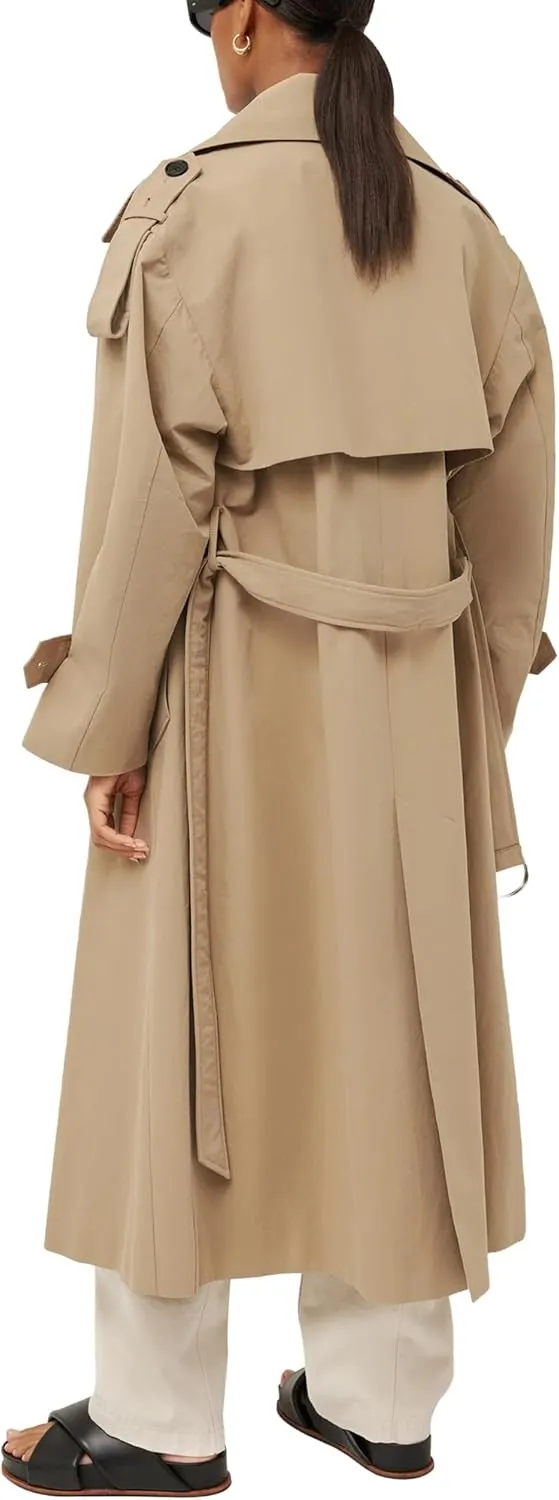 Farktop Womens Oversized Long Trench Coat Double Breasted Lapel Windproof Overcoat with Belt