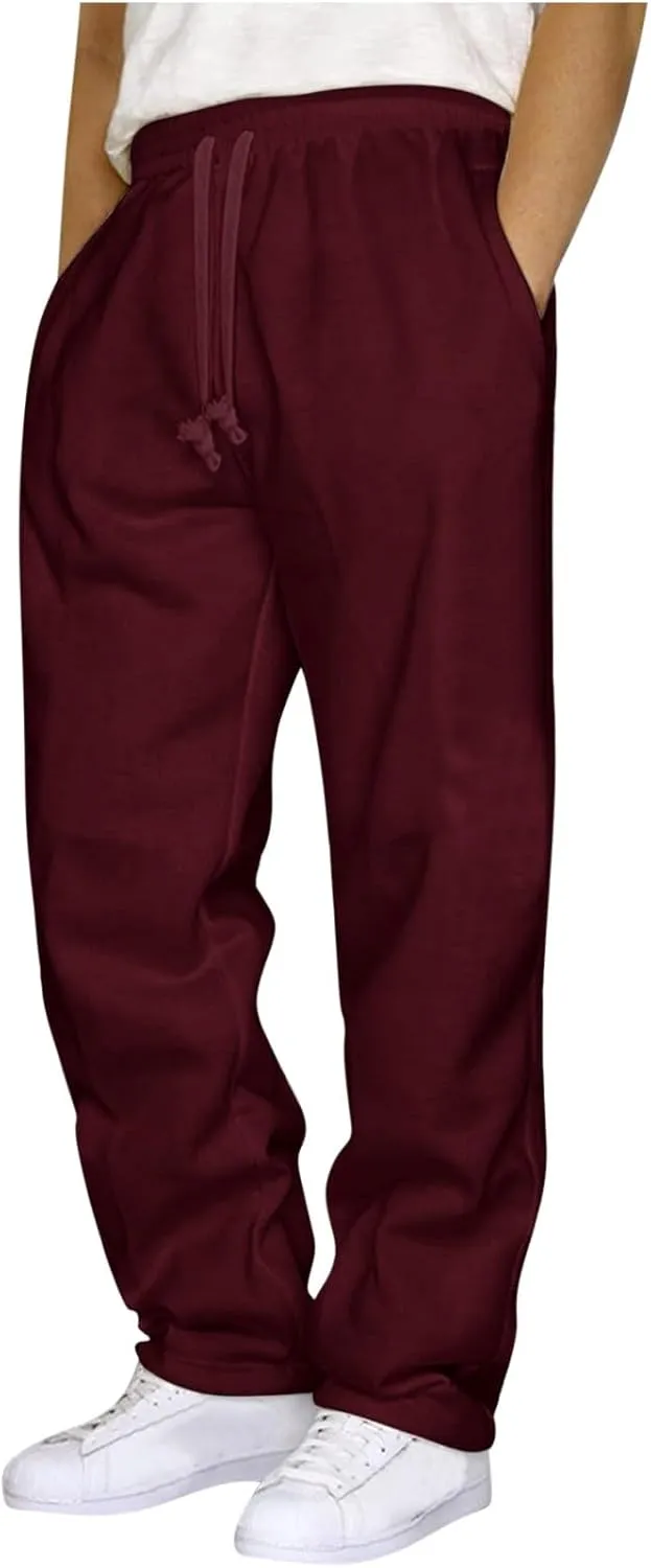 Finelylove Sweat Pants for Men Fleece Workout Joggers Pants Loose Straight Wide Leg Track Pants Solid Casual Trousers