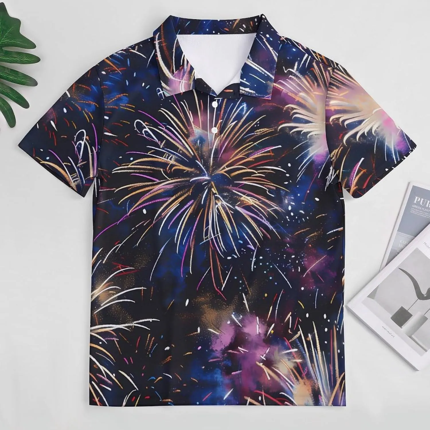 Fireworks Lighting Up The Night Mens Polo Shirts Quick Dry Short Sleeve T-shirts Slim Tennis Collared Tees Tops