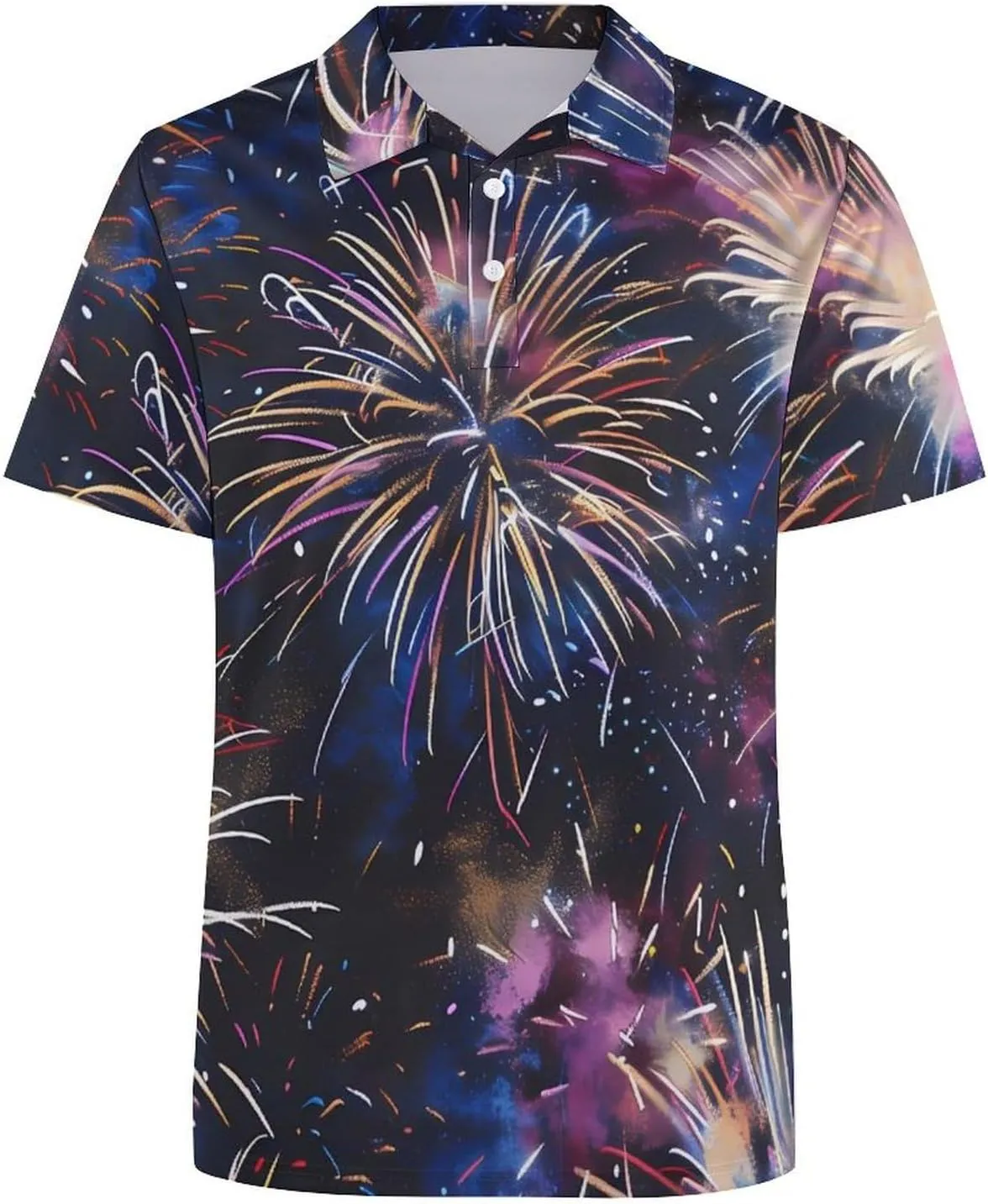 Fireworks Lighting Up The Night Mens Polo Shirts Quick Dry Short Sleeve T-shirts Slim Tennis Collared Tees Tops