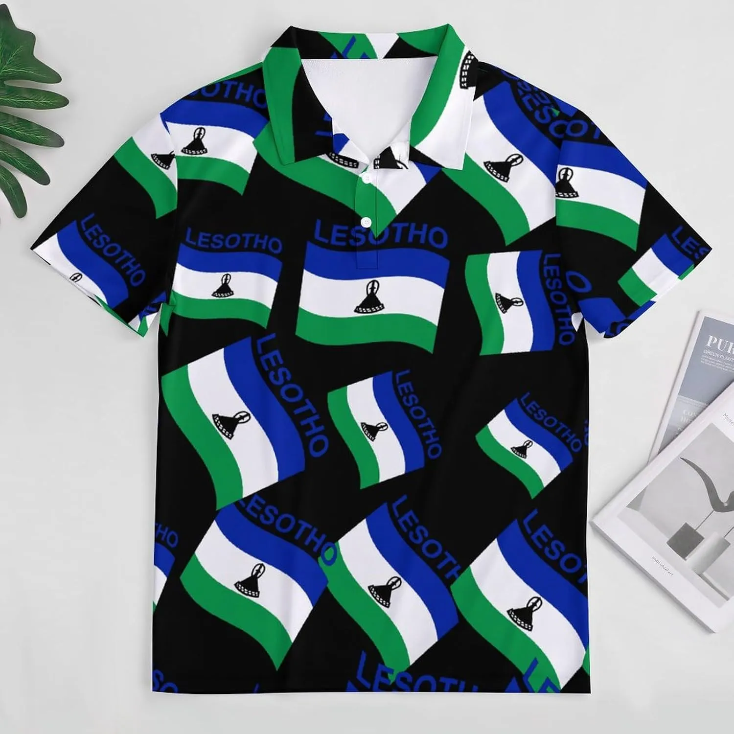 Flag of Lesotho Mens Polo Shirts Quick Dry Short Sleeve T-shirts Slim Tennis Collared Tees Tops