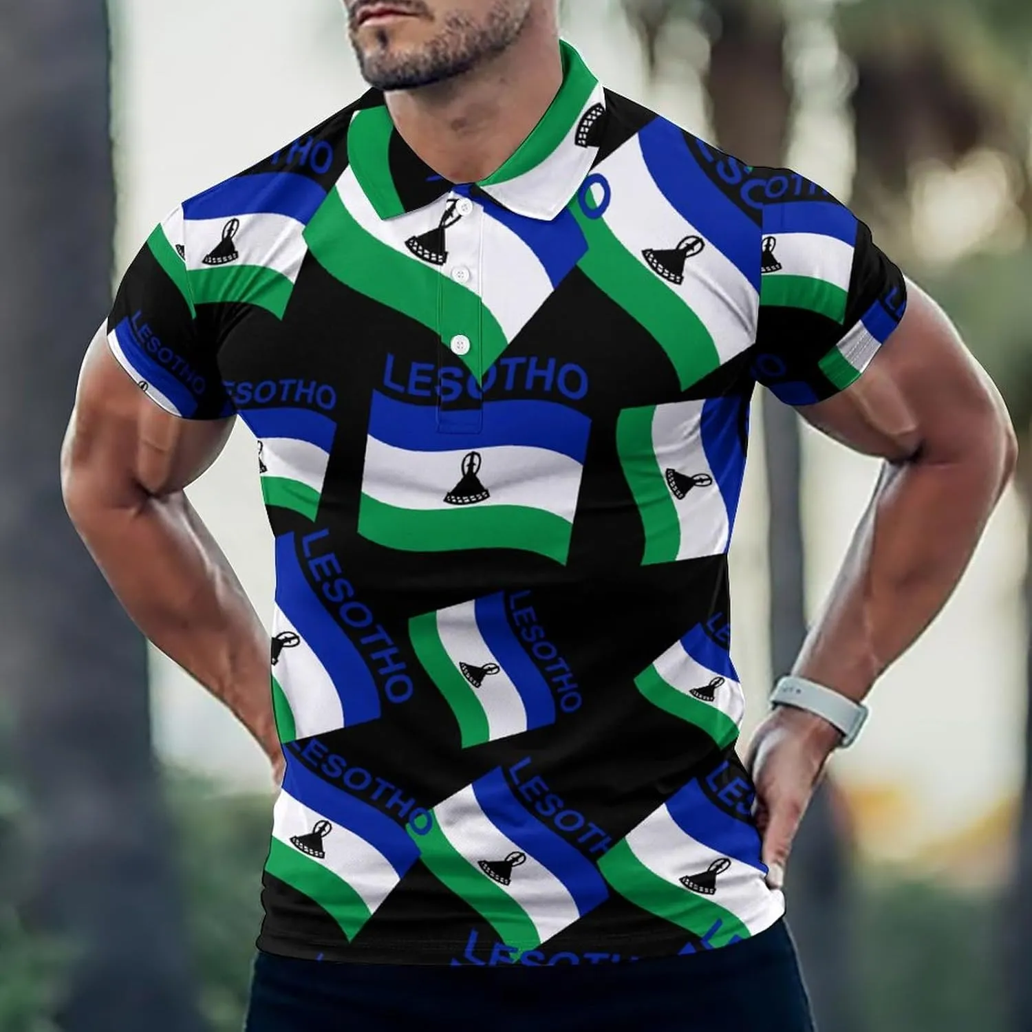 Flag of Lesotho Mens Polo Shirts Quick Dry Short Sleeve T-shirts Slim Tennis Collared Tees Tops