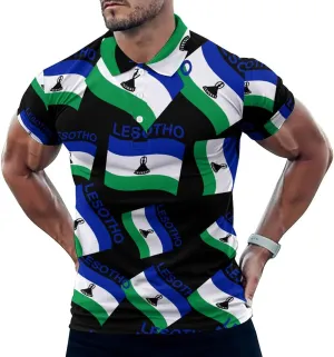 Flag of Lesotho Mens Polo Shirts Quick Dry Short Sleeve T-shirts Slim Tennis Collared Tees Tops