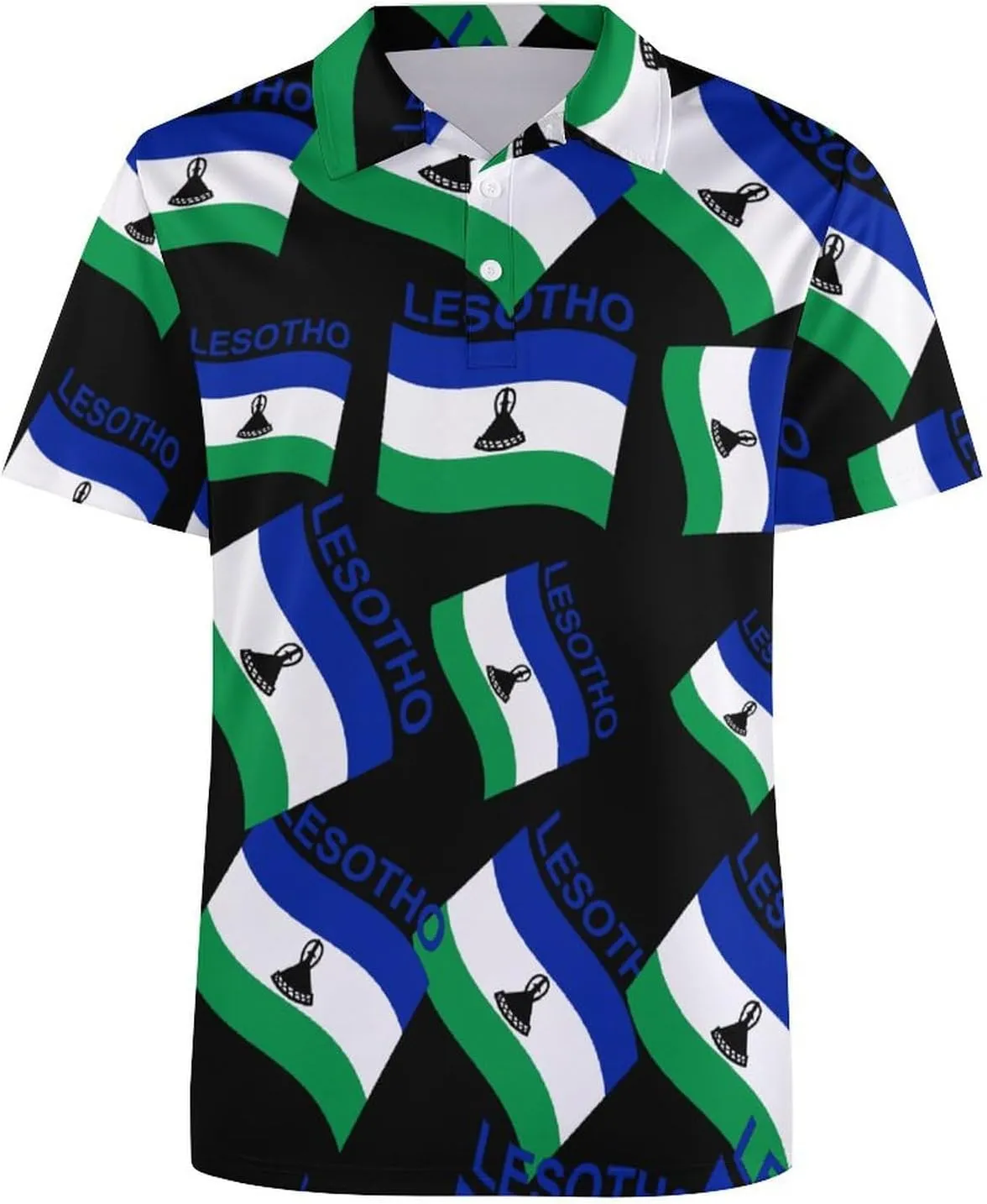 Flag of Lesotho Mens Polo Shirts Quick Dry Short Sleeve T-shirts Slim Tennis Collared Tees Tops