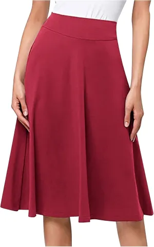 Flowy Midi Skirt for Women High Waist A Line Skater Skirts Elegant Casual Solid Color Workwear
