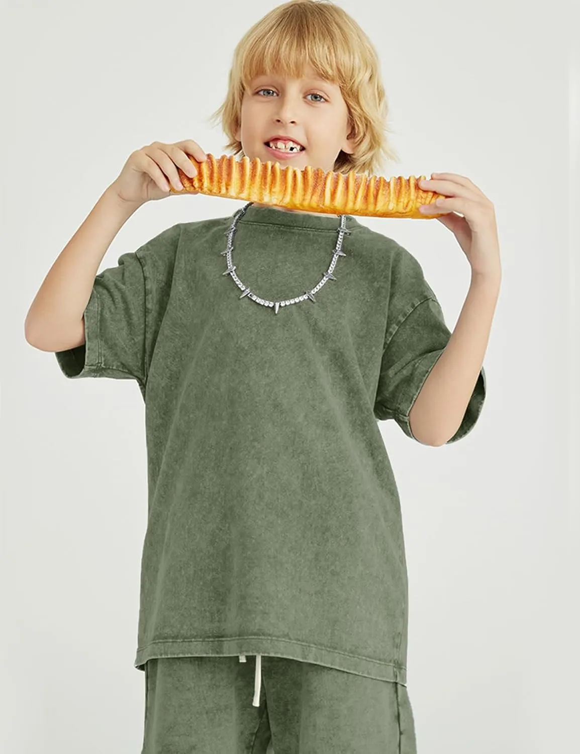 Flygo 3 Pack Boys Girls T-Shirts Cotton Acid Washed Oversized Tee Shirts Kids Loose Short Sleeve Summer Basic T Shirt Tops