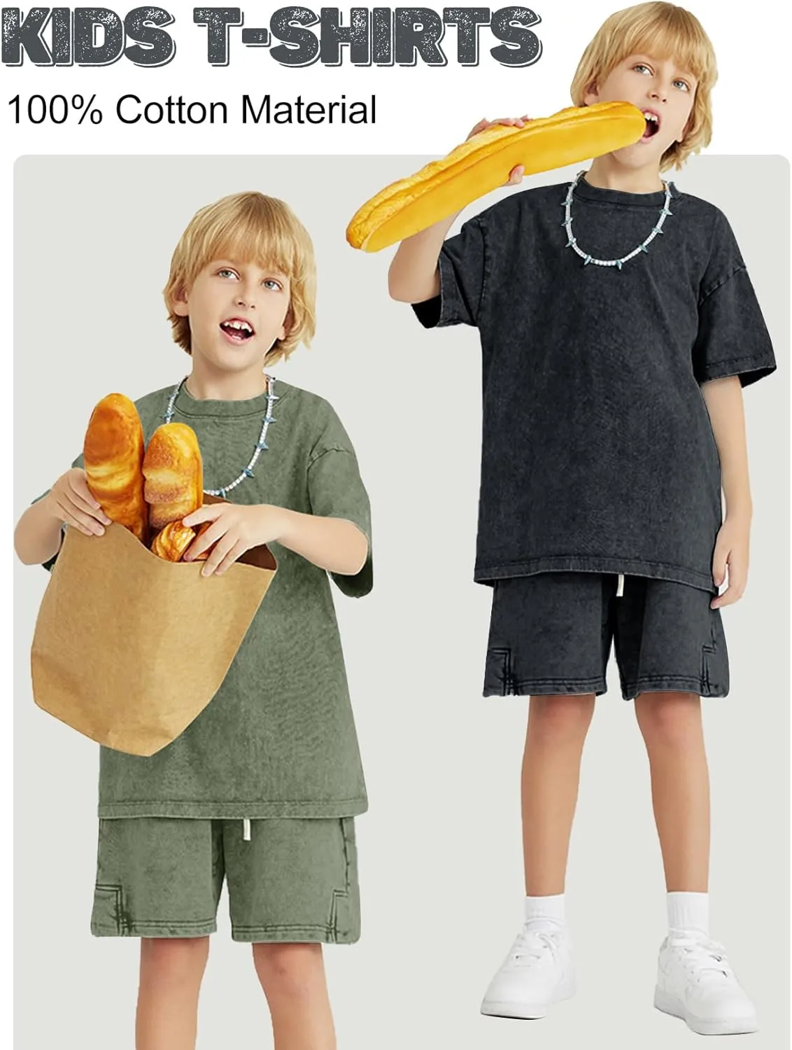 Flygo 3 Pack Boys Girls T-Shirts Cotton Acid Washed Oversized Tee Shirts Kids Loose Short Sleeve Summer Basic T Shirt Tops