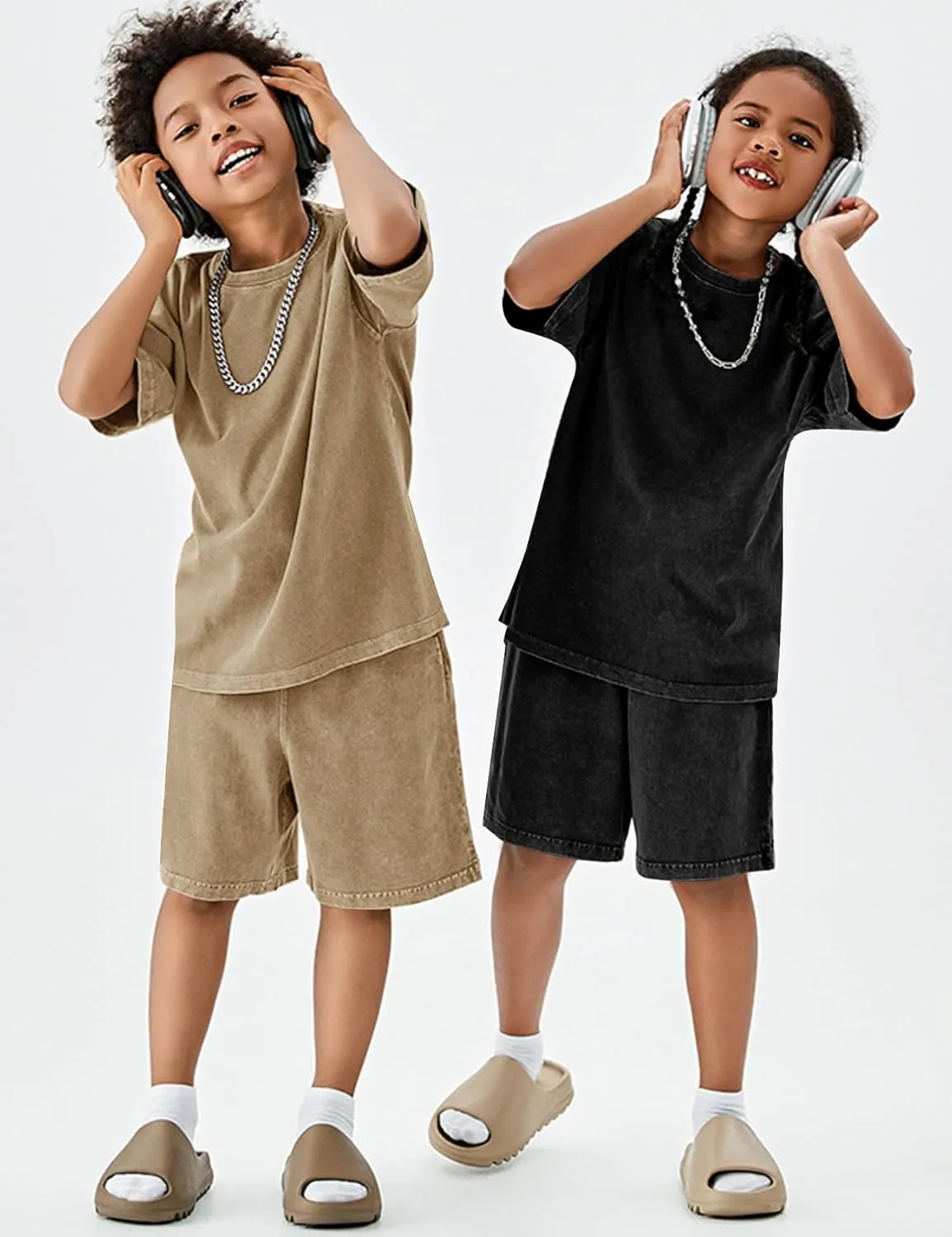 Flygo 3 Pack Boys Girls T-Shirts Cotton Acid Washed Oversized Tee Shirts Kids Loose Short Sleeve Summer Basic T Shirt Tops