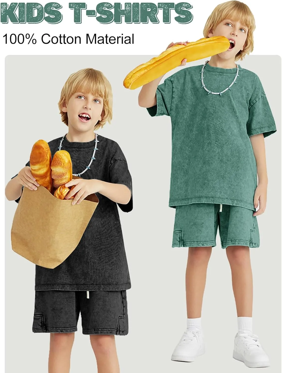 Flygo 3 Pack Boys Girls T-Shirts Cotton Acid Washed Oversized Tee Shirts Kids Loose Short Sleeve Summer Basic T Shirt Tops