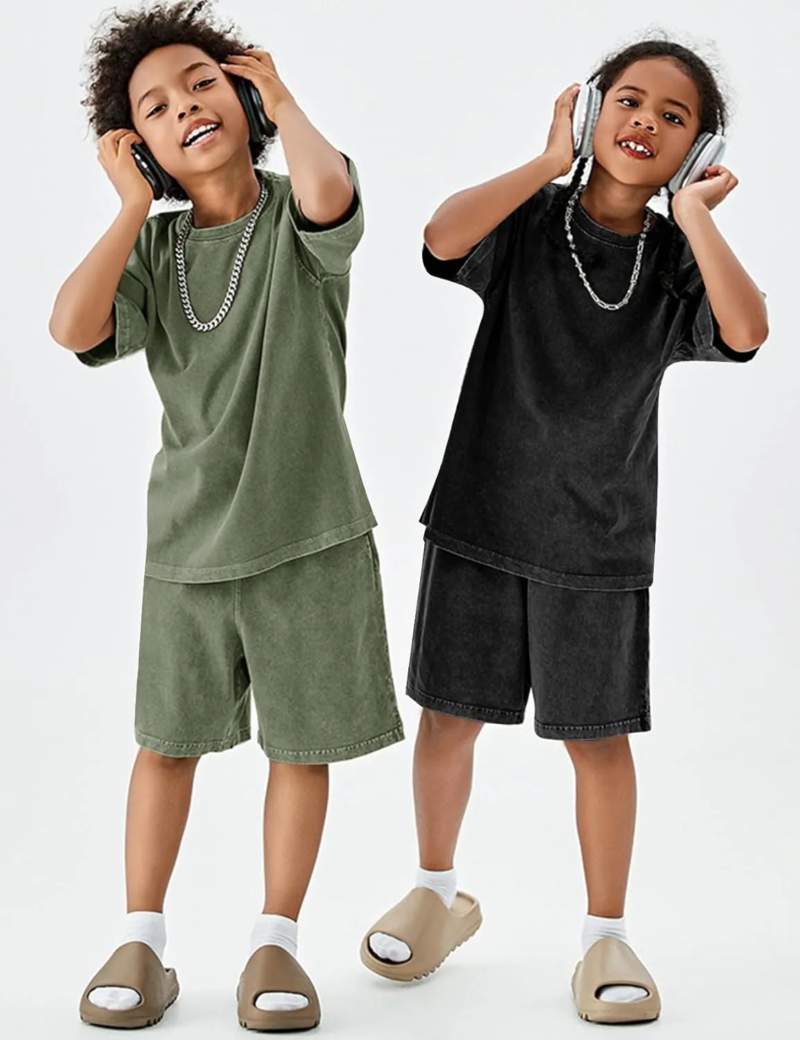 Flygo 3 Pack Boys Girls T-Shirts Cotton Acid Washed Oversized Tee Shirts Kids Loose Short Sleeve Summer Basic T Shirt Tops