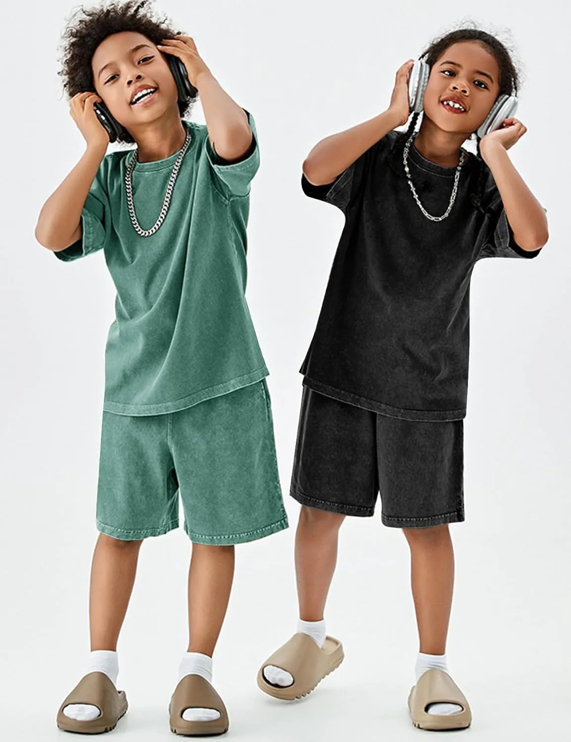 Flygo 3 Pack Boys Girls T-Shirts Cotton Acid Washed Oversized Tee Shirts Kids Loose Short Sleeve Summer Basic T Shirt Tops
