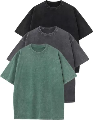 Flygo 3 Pack Boys Girls T-Shirts Cotton Acid Washed Oversized Tee Shirts Kids Loose Short Sleeve Summer Basic T Shirt Tops