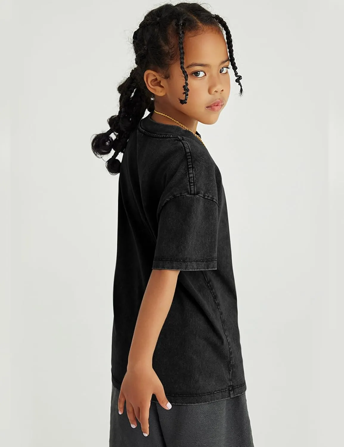 Flygo 3 Pack Boys Girls T-Shirts Cotton Acid Washed Oversized Tee Shirts Kids Loose Short Sleeve Summer Basic T Shirt Tops