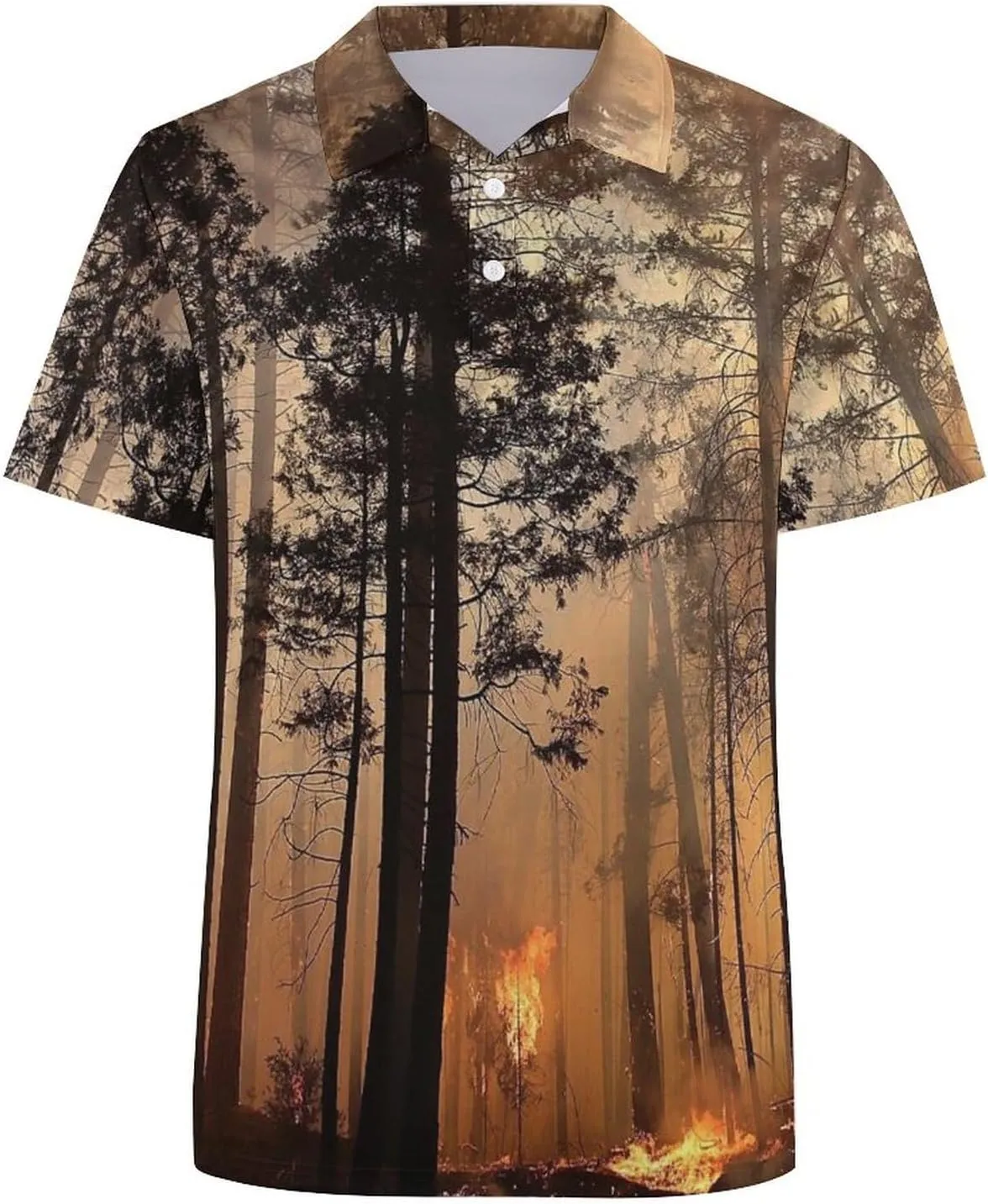 Forest Fire Pattern Mens Polo Shirts Quick Dry Short Sleeve T-shirts Slim Tennis Collared Tees Tops