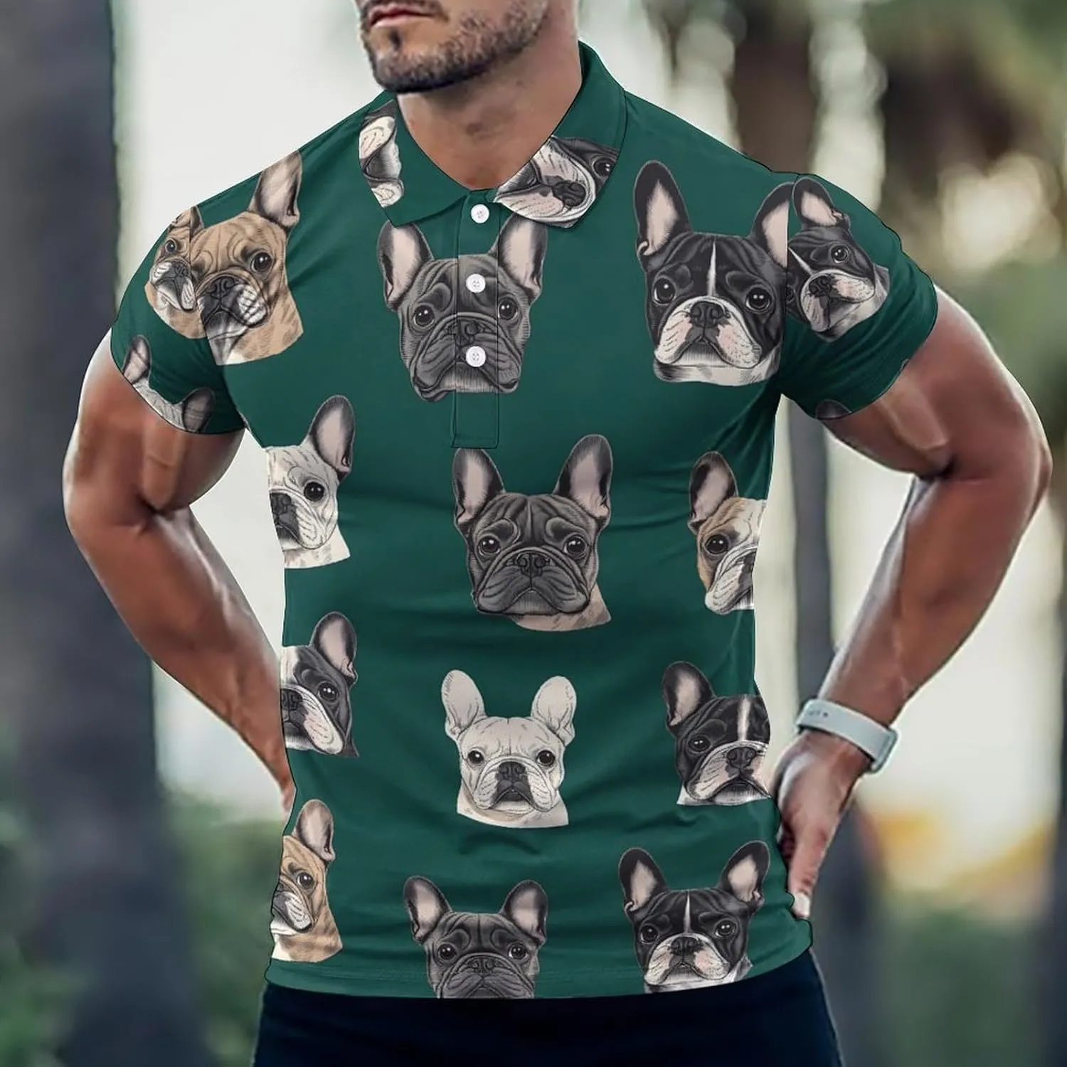French Bull Dogs Mens Polo Shirts Quick Dry Short Sleeve T-shirts Slim Tennis Collared Tees Tops