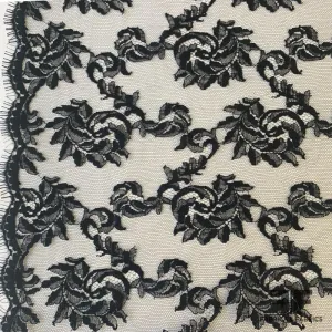 French Scalloped Floral Swirl Chantilly Lace - Black