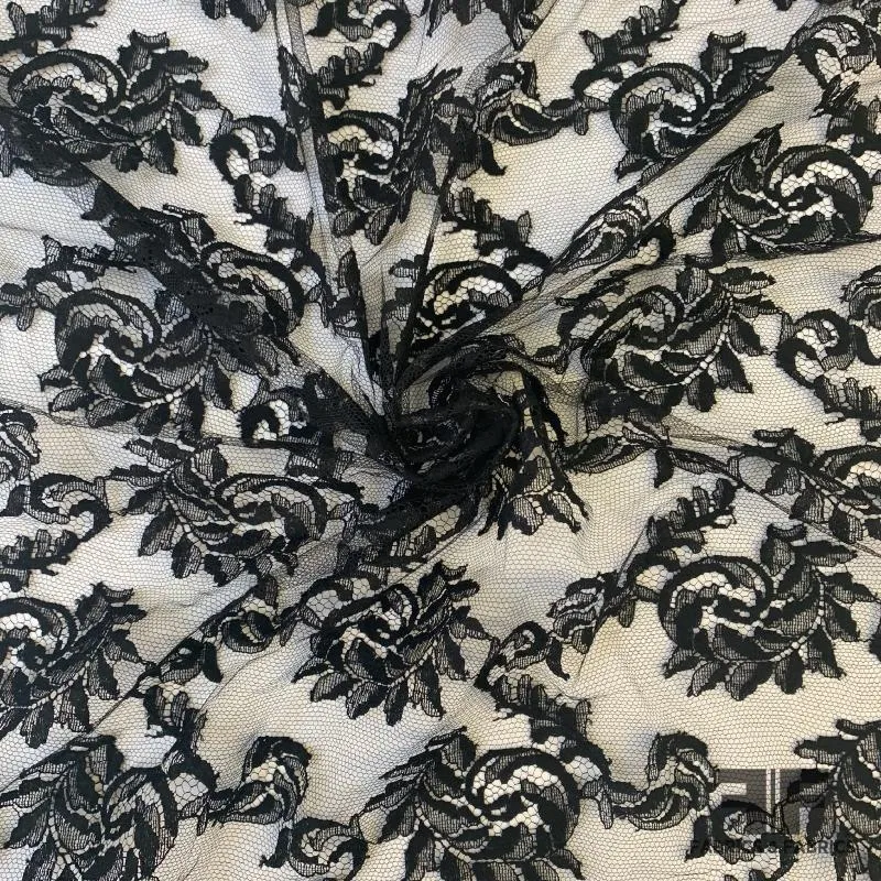 French Scalloped Floral Swirl Chantilly Lace - Black