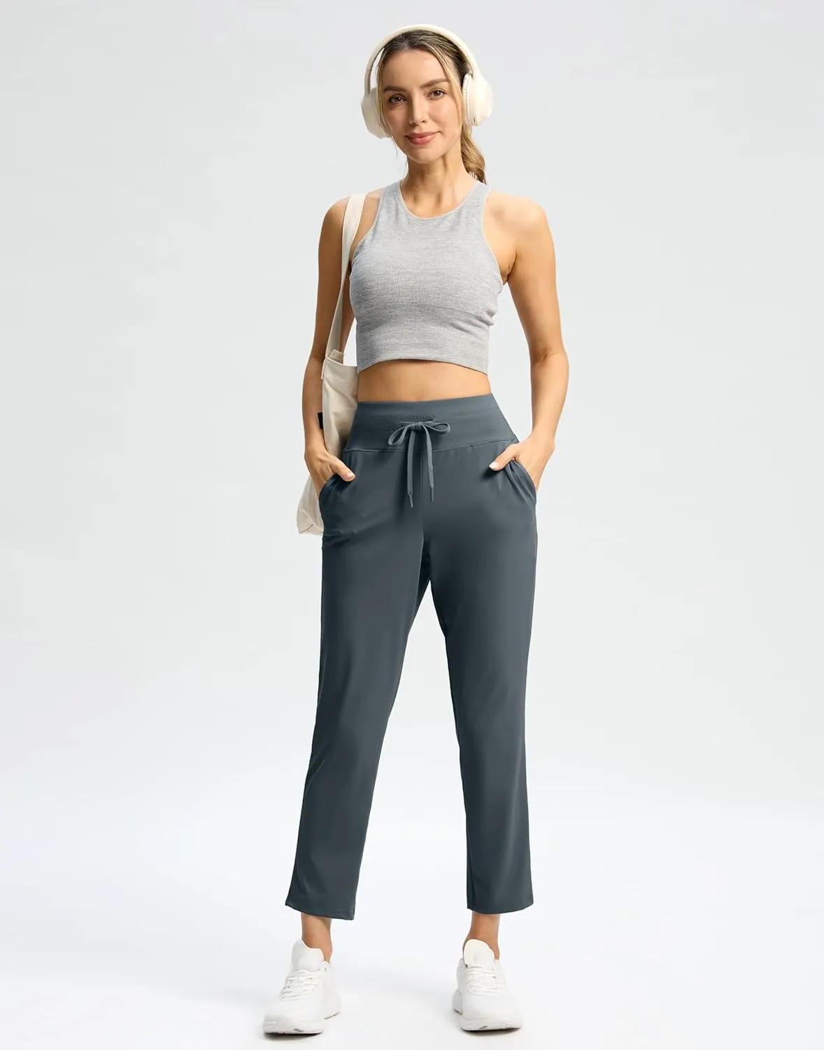 G Gradual Women's Pants High Waisted Drawstring Ankle Pants 2 Pockets 7/8 Sweatpants for Golf Travel Athletic Casual