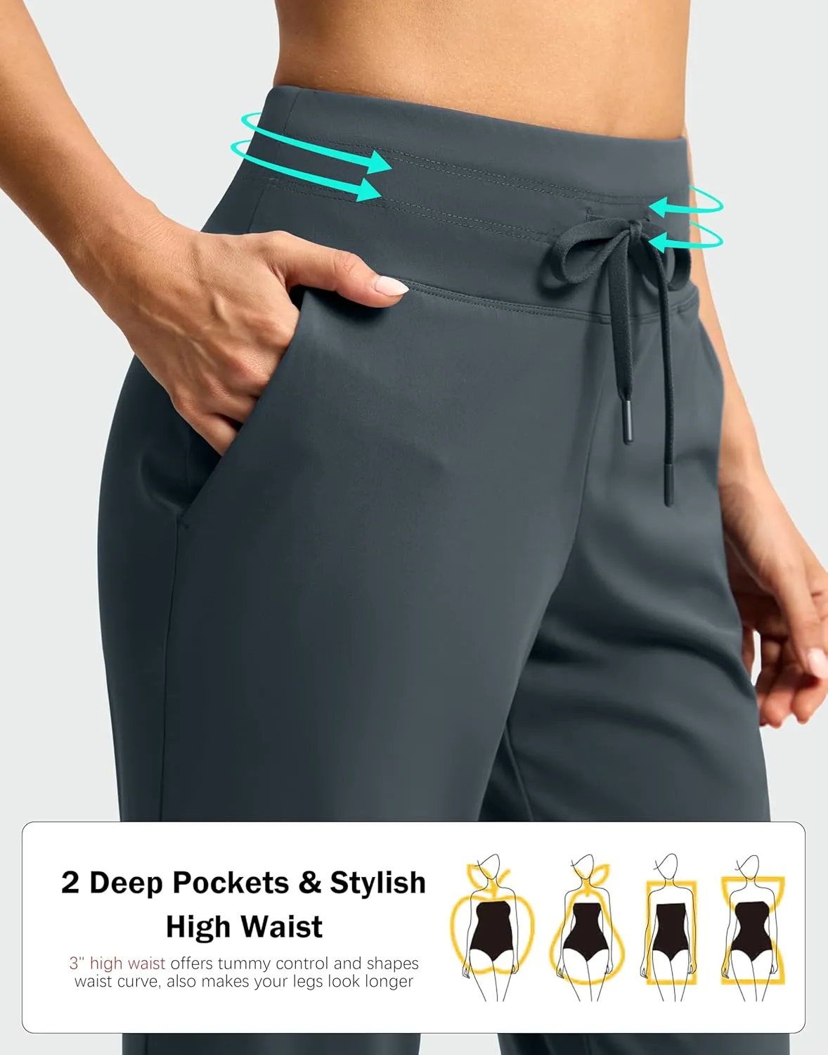 G Gradual Women's Pants High Waisted Drawstring Ankle Pants 2 Pockets 7/8 Sweatpants for Golf Travel Athletic Casual
