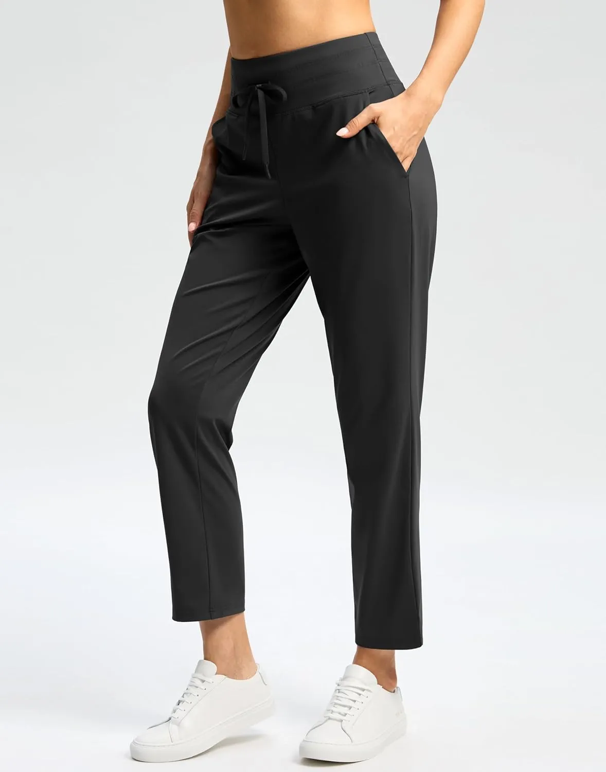 G Gradual Women's Pants High Waisted Drawstring Ankle Pants 2 Pockets 7/8 Sweatpants for Golf Travel Athletic Casual
