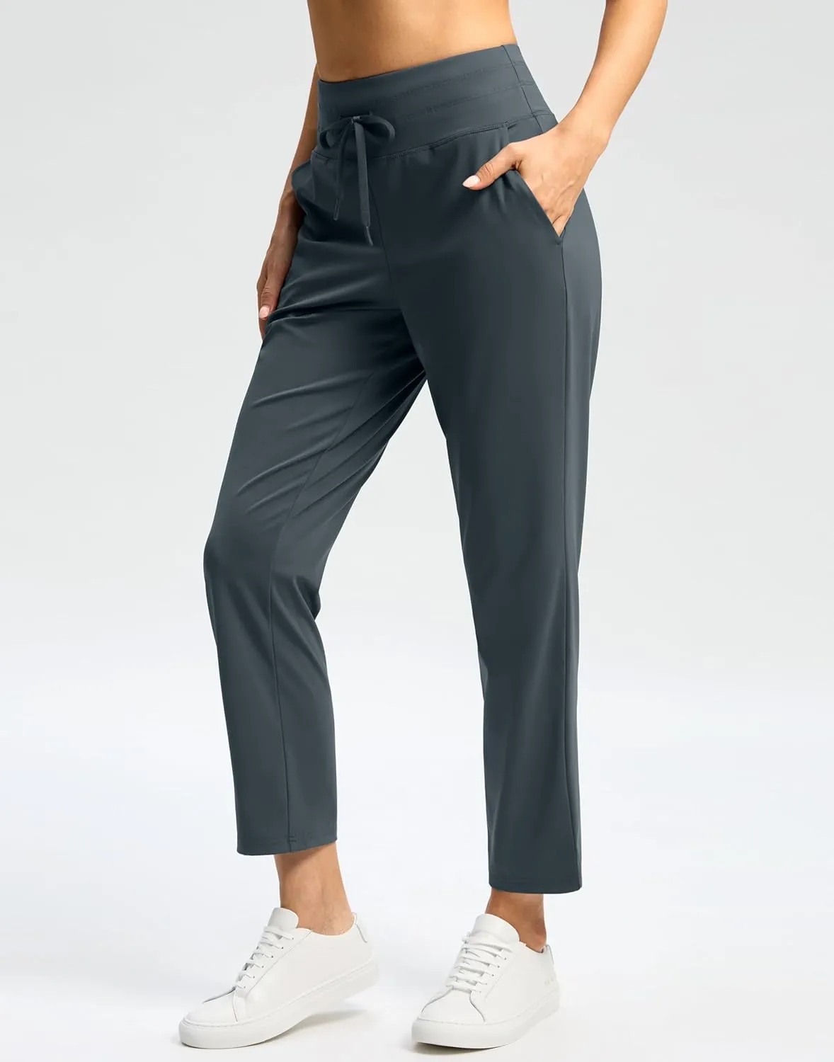 G Gradual Women's Pants High Waisted Drawstring Ankle Pants 2 Pockets 7/8 Sweatpants for Golf Travel Athletic Casual
