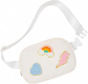 Gifts for Girls 3 4 5 6 7 8 9 10 11 12 Year Old Teens Kids Daughter Sister Gifts for Women Letter Patch Fanny Pack Belt Bag Cute Stuff for Girls Women Teen Trendy Crossbody Bags (Geige)