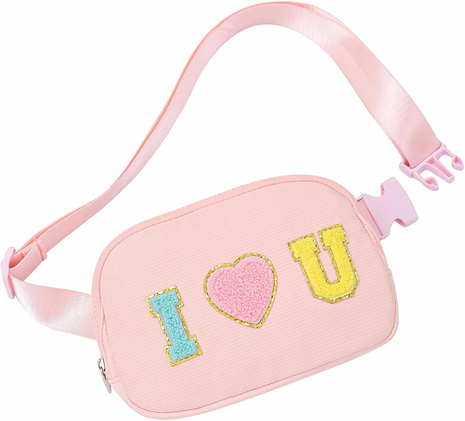 Gifts for Girls 3 4 5 6 7 8 9 10 11 12 Year Old Teens Kids Daughter Sister Gifts for Women Letter Patch Fanny Pack Belt Bag Cute Stuff for Girls Women Teen Trendy Crossbody Bags (Pink)