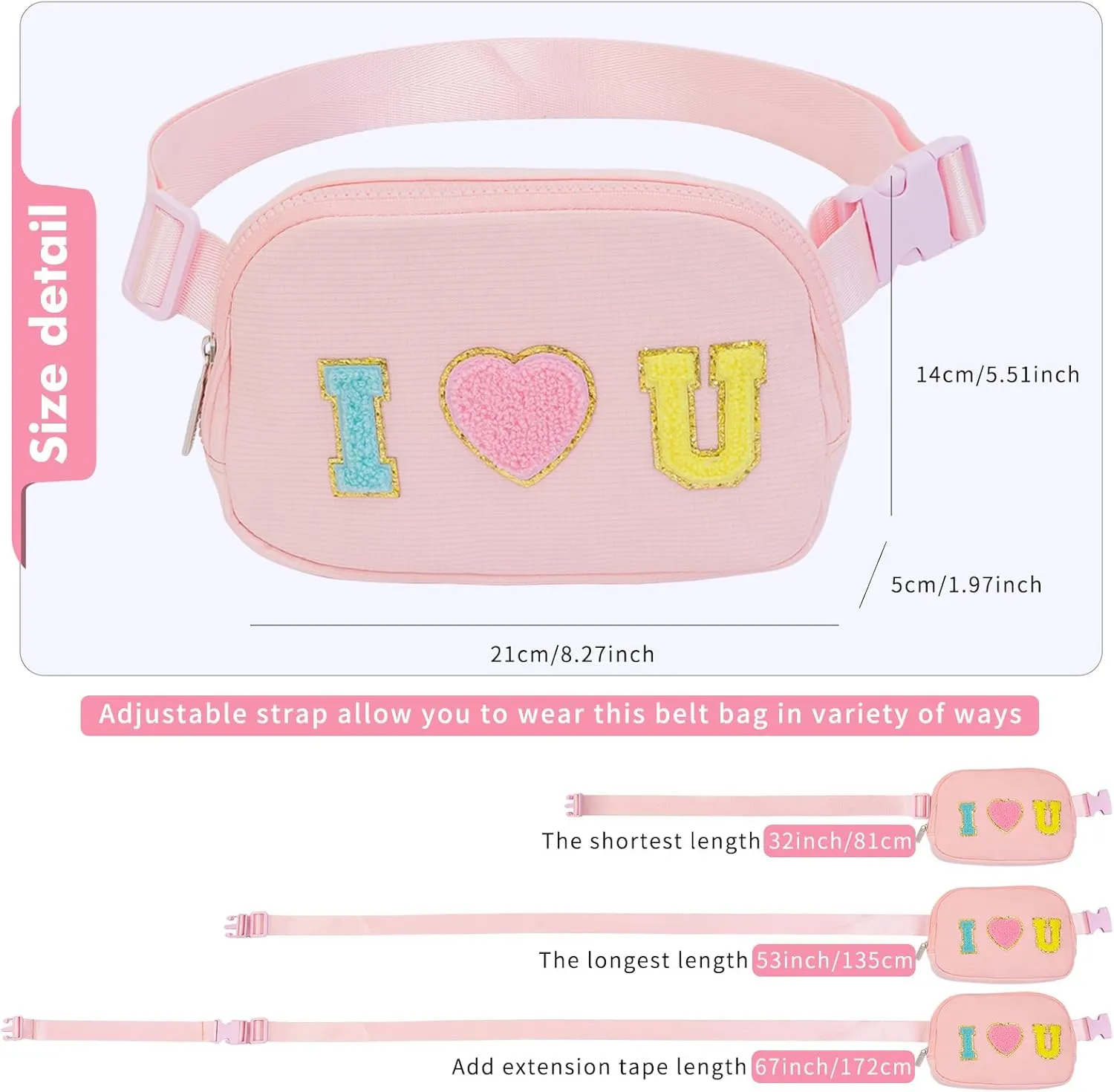Gifts for Girls 3 4 5 6 7 8 9 10 11 12 Year Old Teens Kids Daughter Sister Gifts for Women Letter Patch Fanny Pack Belt Bag Cute Stuff for Girls Women Teen Trendy Crossbody Bags (Pink)