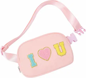 Gifts for Girls 3 4 5 6 7 8 9 10 11 12 Year Old Teens Kids Daughter Sister Gifts for Women Letter Patch Fanny Pack Belt Bag Cute Stuff for Girls Women Teen Trendy Crossbody Bags (Pink)