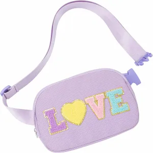 Gifts for Girls 3 4 5 6 7 8 9 10 11 12 Year Old Teens Kids Daughter Sister Gifts for Women Letter Patch Fanny Pack Belt Bag Cute Stuff for Girls Women Teen Trendy Crossbody Bags (Purple)