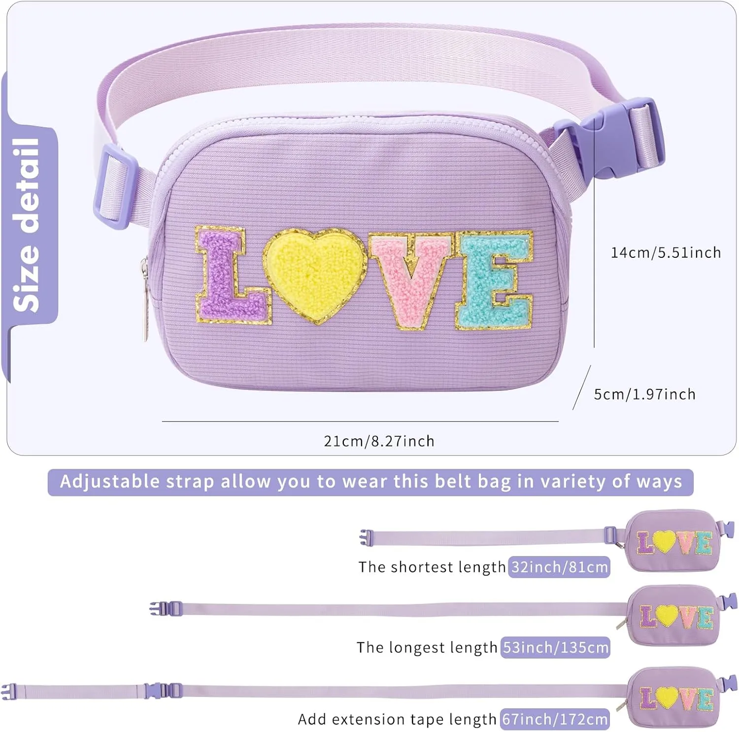 Gifts for Girls 3 4 5 6 7 8 9 10 11 12 Year Old Teens Kids Daughter Sister Gifts for Women Letter Patch Fanny Pack Belt Bag Cute Stuff for Girls Women Teen Trendy Crossbody Bags (Purple)
