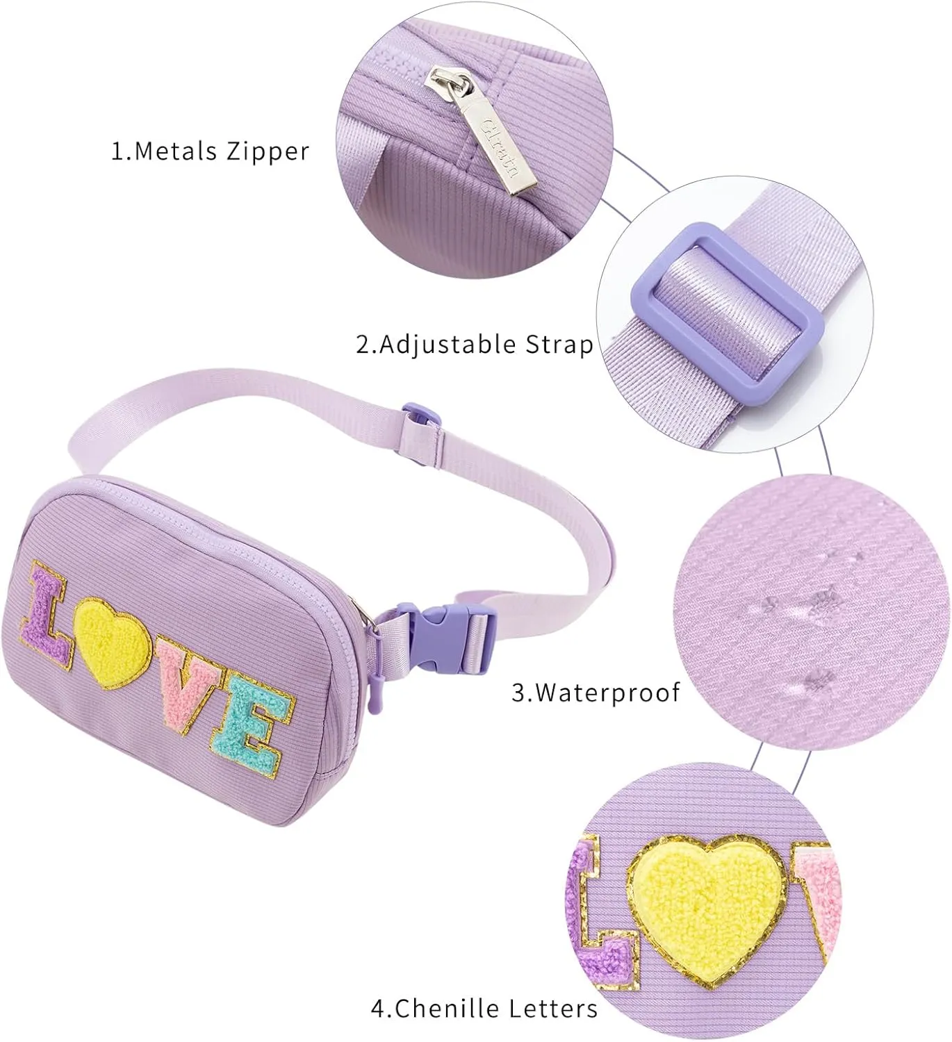 Gifts for Girls 3 4 5 6 7 8 9 10 11 12 Year Old Teens Kids Daughter Sister Gifts for Women Letter Patch Fanny Pack Belt Bag Cute Stuff for Girls Women Teen Trendy Crossbody Bags (Purple)