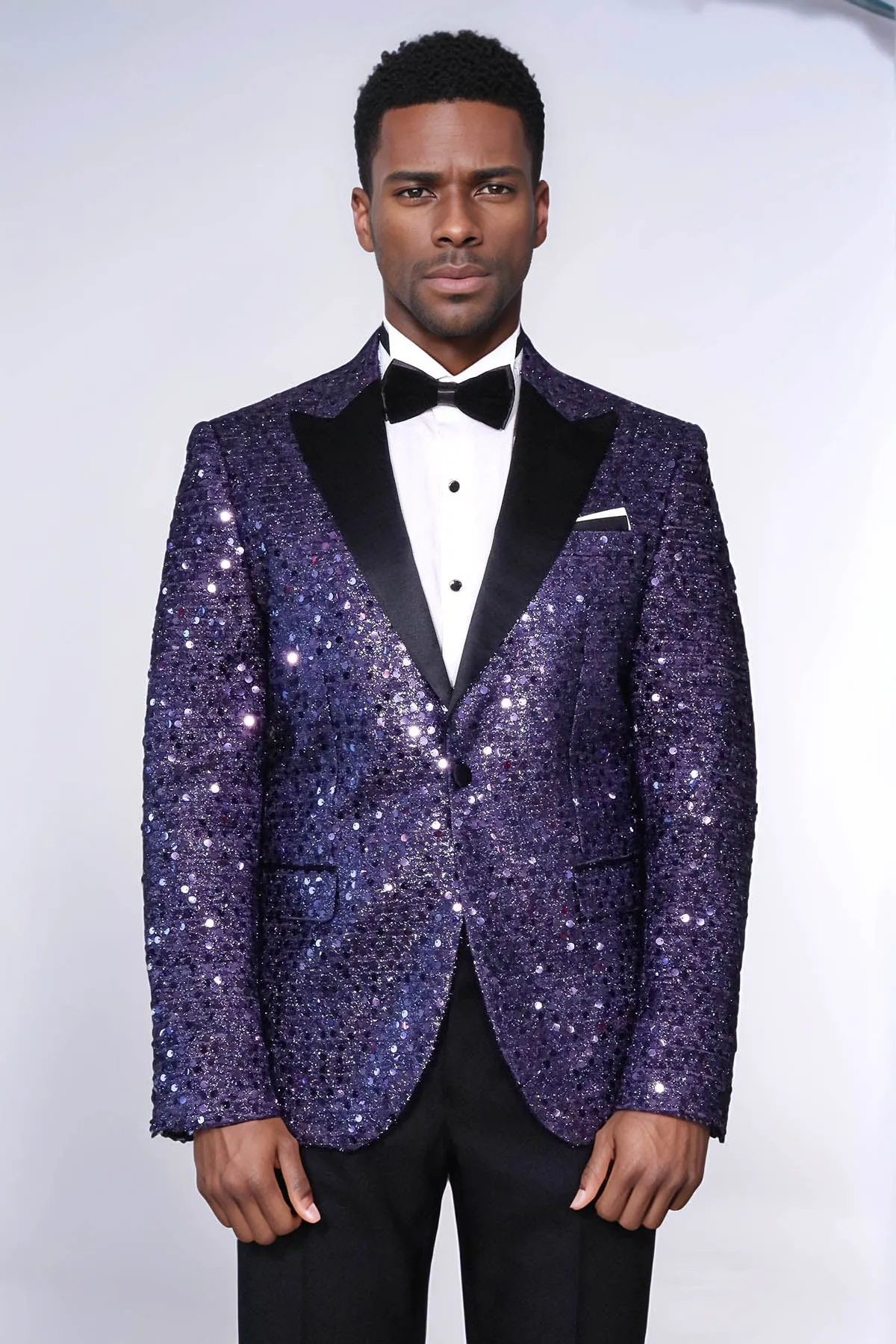 Glitter Pattern Purple Men Prom Blazer - Wessi