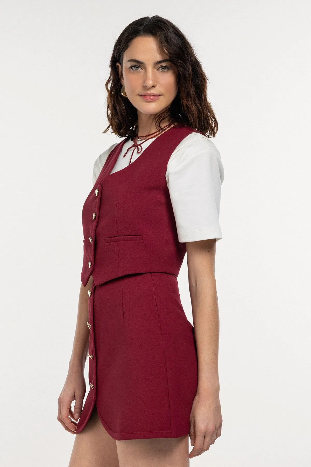 Gold Button Detailed Vest