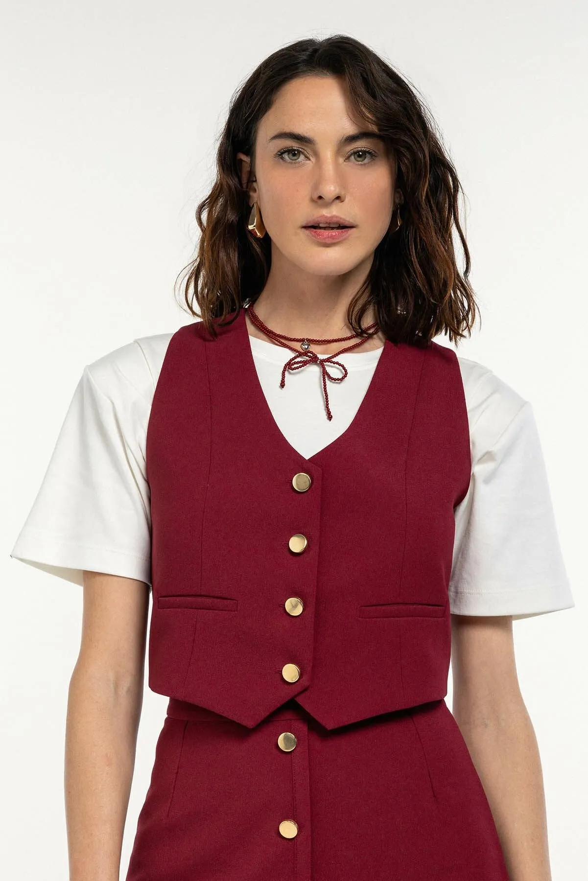 Gold Button Detailed Vest