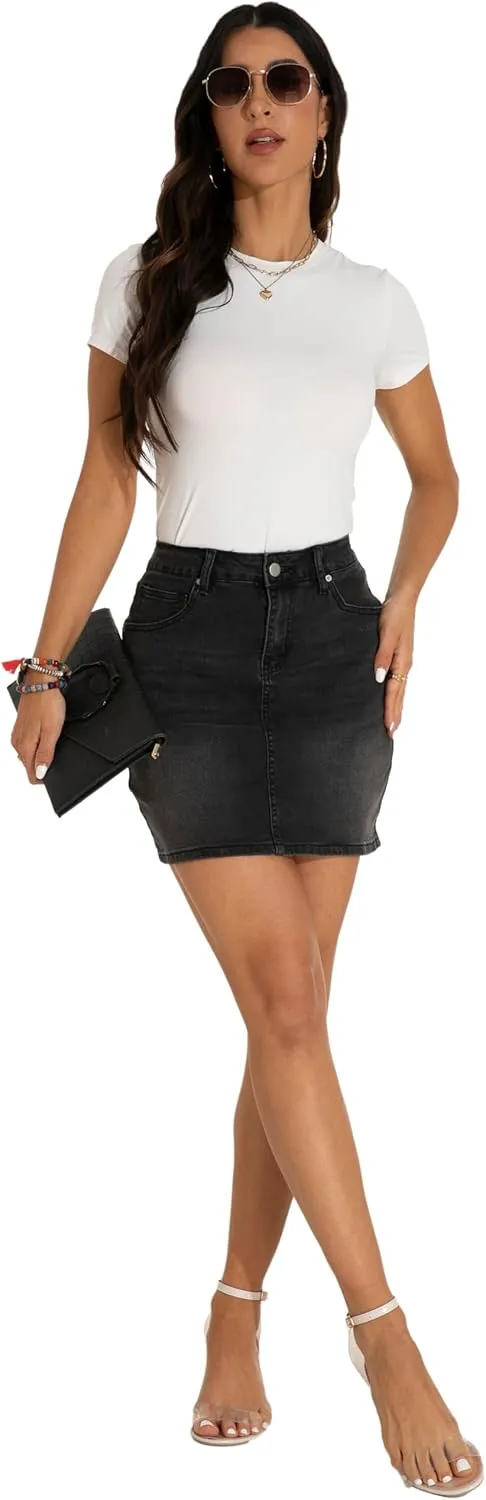 GUANYY Womens Mini Denim Skirt-Casual Stretch Slim Fit High Waisted Jean Skirts