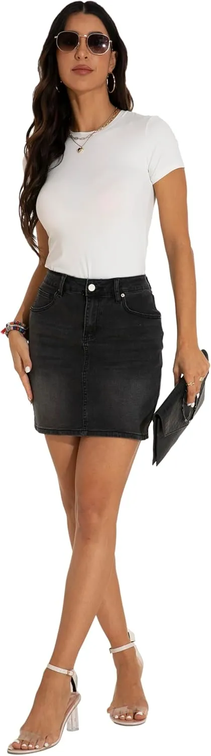 GUANYY Womens Mini Denim Skirt-Casual Stretch Slim Fit High Waisted Jean Skirts
