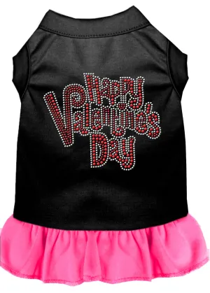 Happy Valentines Day Rhinestone Dress Black With Bright Pink Xs