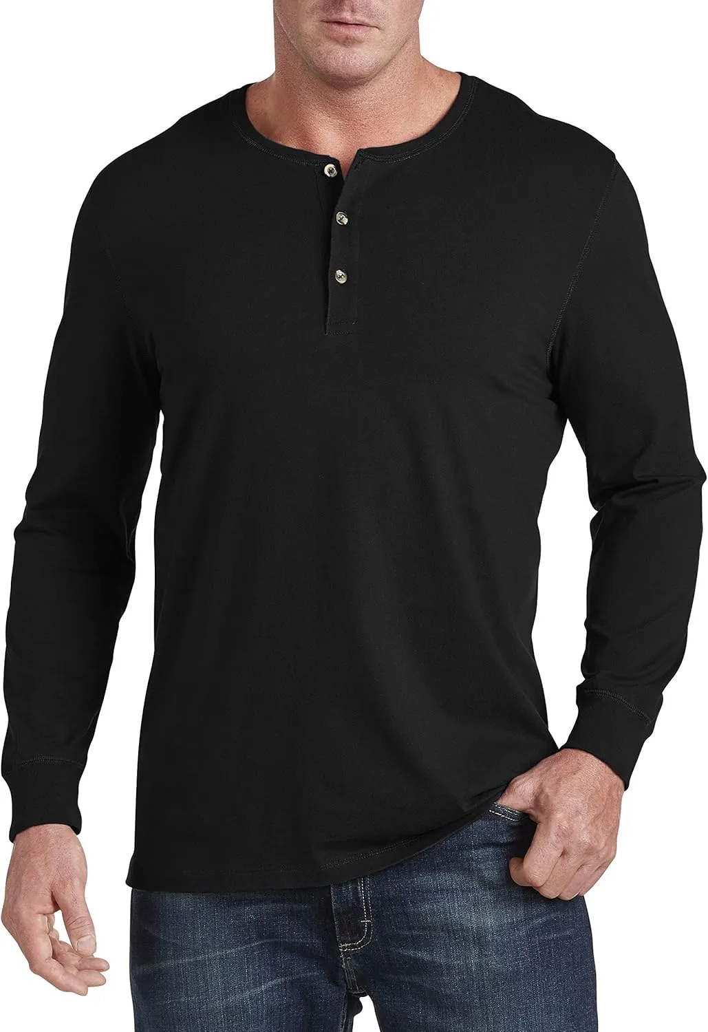 Harbor Bay by DXL Men's Big and Tall Moisture-Wicking Henley Shirt | Tagless, Ribbed-Knit Crewneck with Long Sleeves