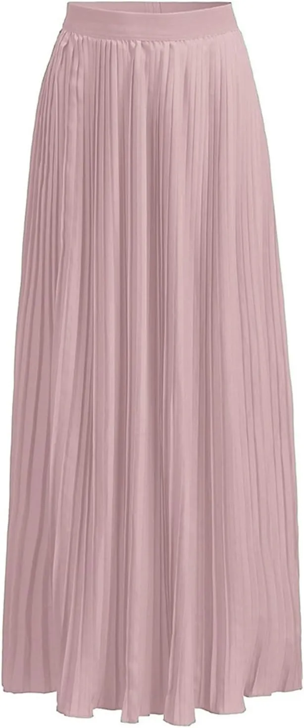 HGps8w Women's Flowy Pleated Maxi Skirt 2025 Summer Vintage Elegant High Waisted Plain Long Skirts