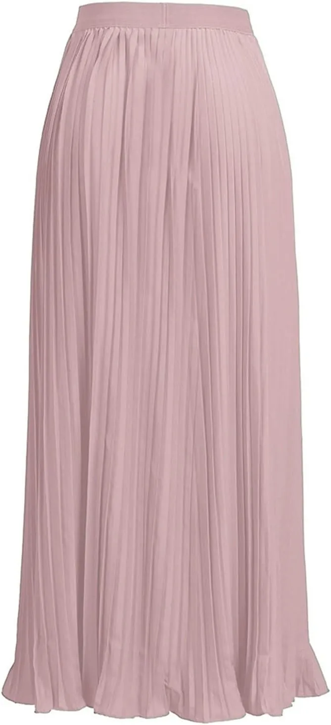 HGps8w Women's Flowy Pleated Maxi Skirt 2025 Summer Vintage Elegant High Waisted Plain Long Skirts