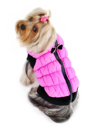 HOT PINK SCRUNCHY CROWN PUFFER VEST W/BLACK TRIM