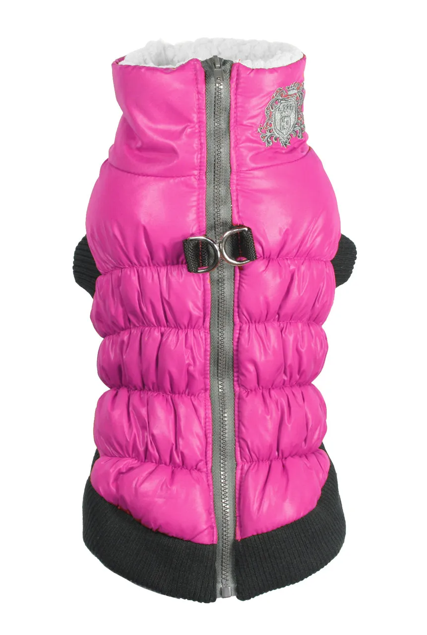 HOT PINK SCRUNCHY CROWN PUFFER VEST W/BLACK TRIM